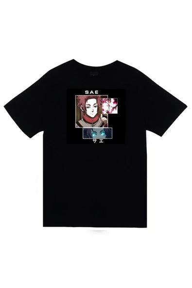 fame-stoned Blue Lock, Itoshi Sae Anime Baskılı Unisex %100 Pamuk Siyah T-shirt
