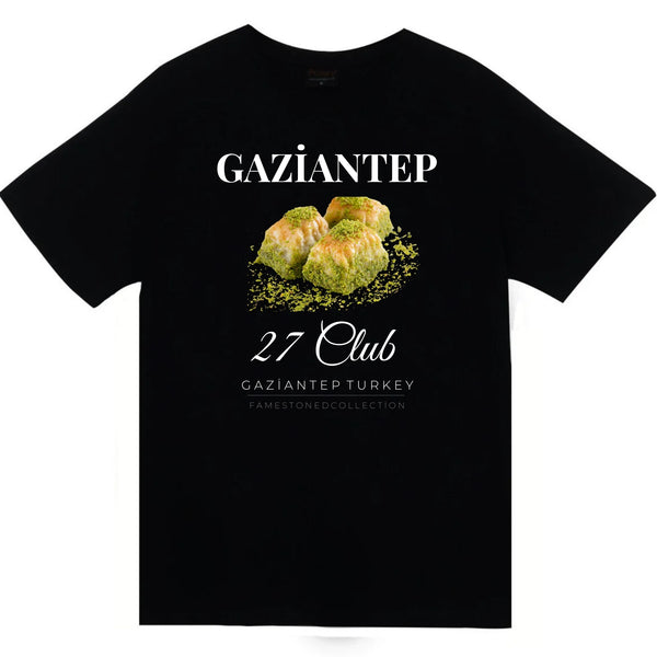 Gaziantep - 27 - Baklava - Antep Fıstığı baskılı siyah tişört
