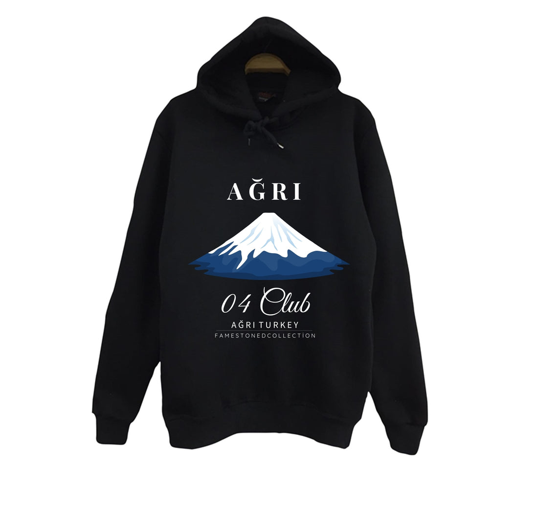 Ağrı - 04 - Dağ - Ağrı Dağı - Şehir baskılı siyah kapüşonlu sweatshirt