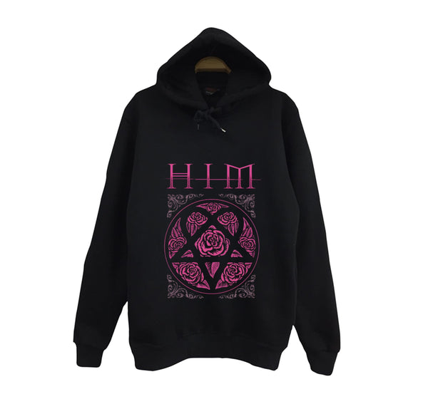 Him Pembe Heartagram amblemi baskılı siyah kapüşonlu sweatshirt