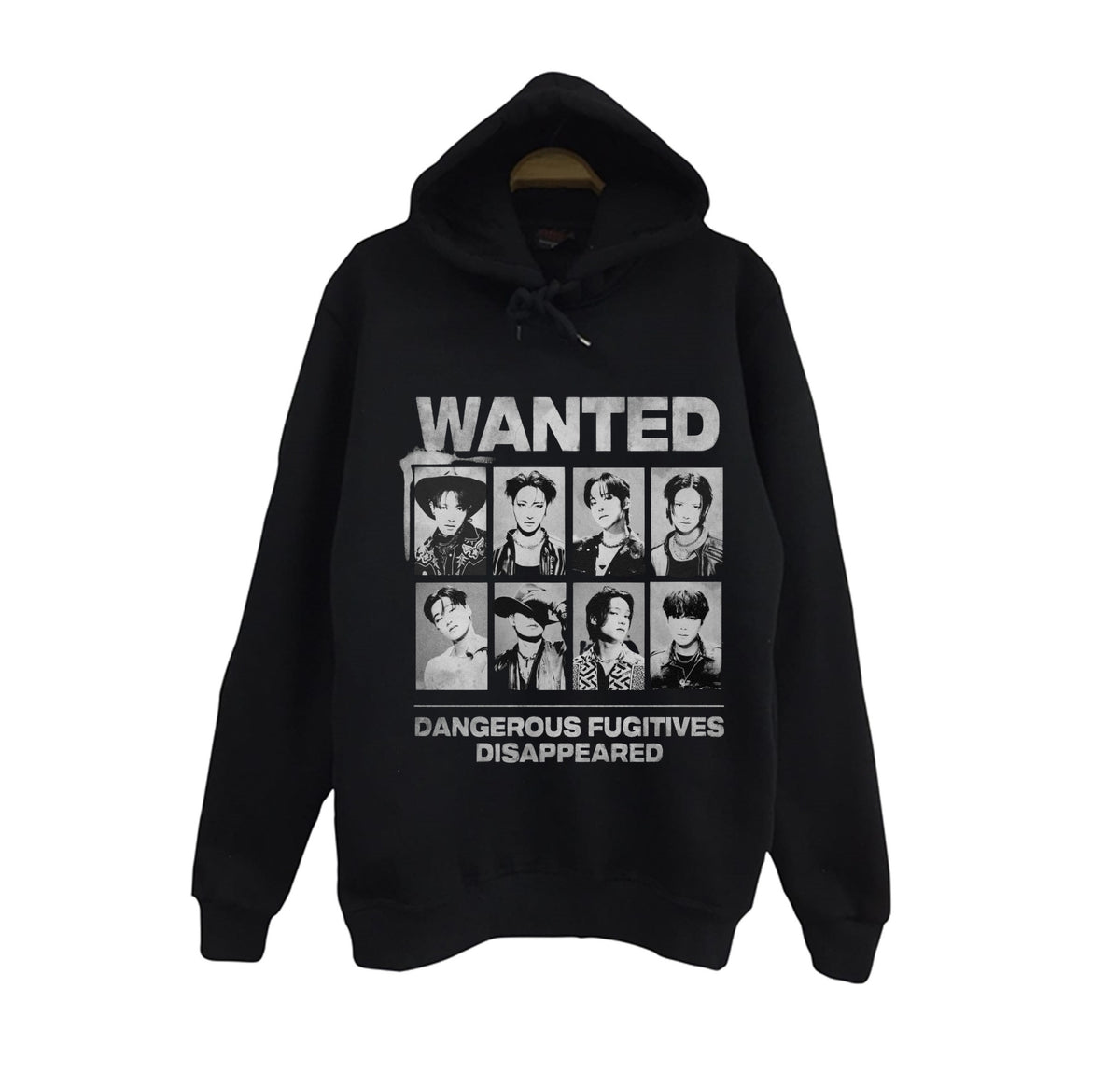 BTS - Bangtan Boys - K-Pop baskılı siyah kapüşonlu sweatshirt