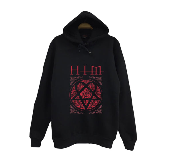 Him Kırmızı Heartagram amblemi baskılı siyah kapüşonlu sweatshirt