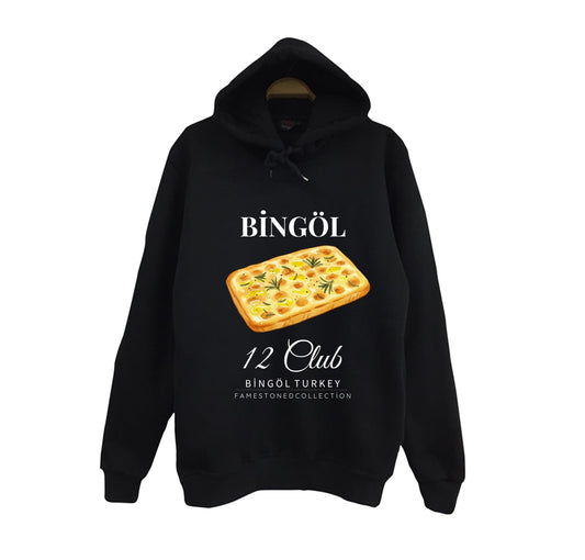 Bingöl - 12 - Dağ - Doğa - Kültür - Şehir Baskılı Unisex %100 Pamuk Kapüşonlu Siyah Sweatshirt