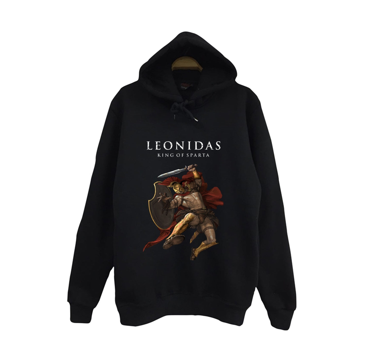 Leonidas - 300 Spartalı - The Spartan Baskılı Unisex %100 Pamuk Kapüşonlu Siyah Sweatshirt