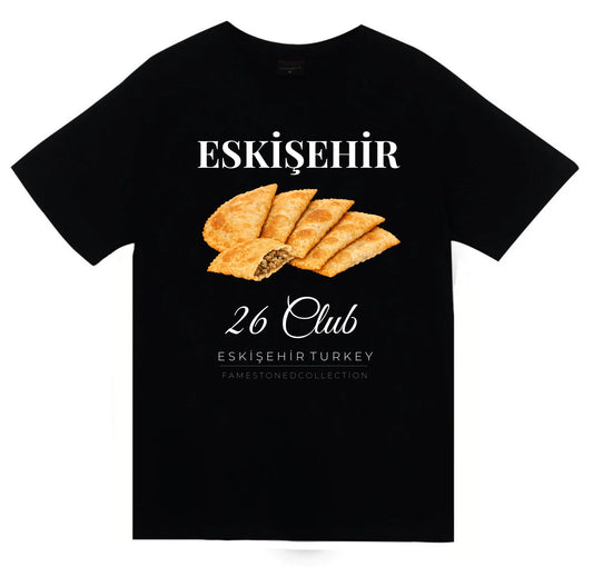 Eskişehir 26 Odunpazarı - Lületaşı - Şehir Baskılı Unisex %100 Pamuk Siyah T-shirt
