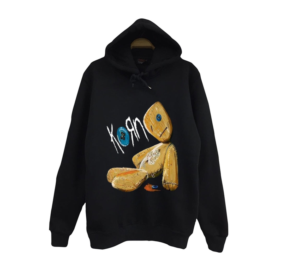 Korn - Band Issues albüm kapağı bez baskılı siyah kapüşonlu sweatshirt