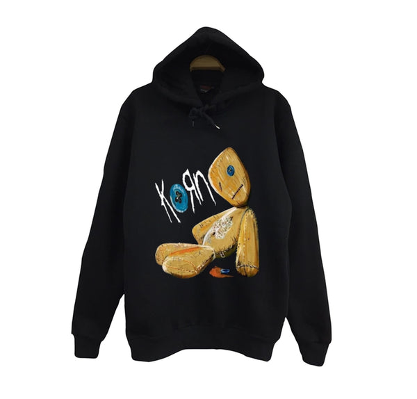 Korn - Band Issues albüm kapağı bez baskılı siyah kapüşonlu sweatshirt