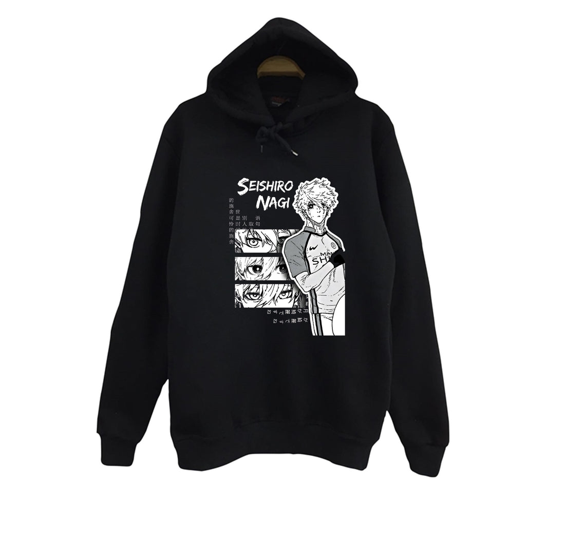 Blue Lock Nagi Seishiro Anime baskılı siyah kapüşonlu sweatshirt