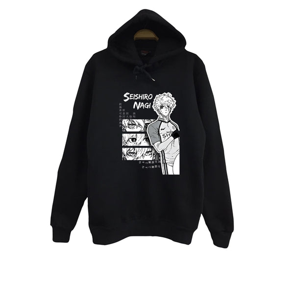 Blue Lock Nagi Seishiro Anime baskılı siyah kapüşonlu sweatshirt