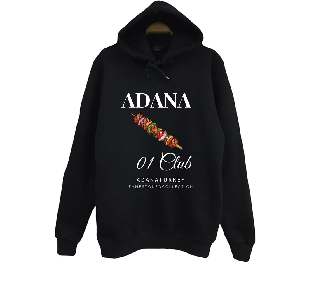 Adana - 01 - Kebap - Şehir baskılı siyah kapüşonlu sweatshirt