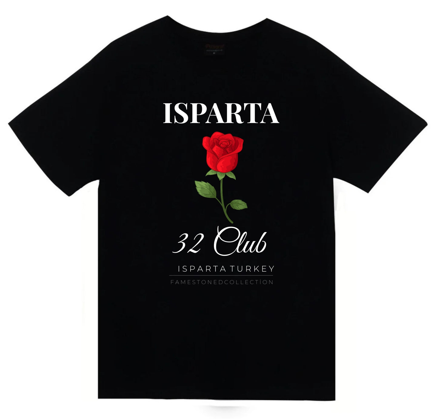 Isparta - 32 - Gül - Lavanta - Şehir Baskılı Unisex %100 Pamuk Siyah T-shirt