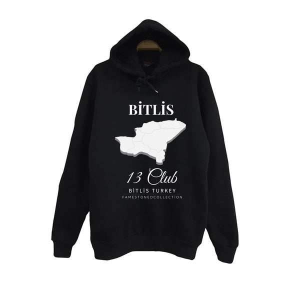Bitlis 13 Nemrut Van Gölü Tatvan - Doğa - Şehir baskılı siyah kapüşonlu sweatshirt