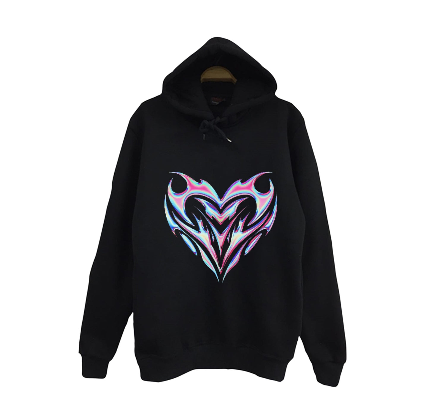 Irisdicent Hearth Baskılı Unisex %100 Pamuk Kapüşonlu Siyah Sweatshirt