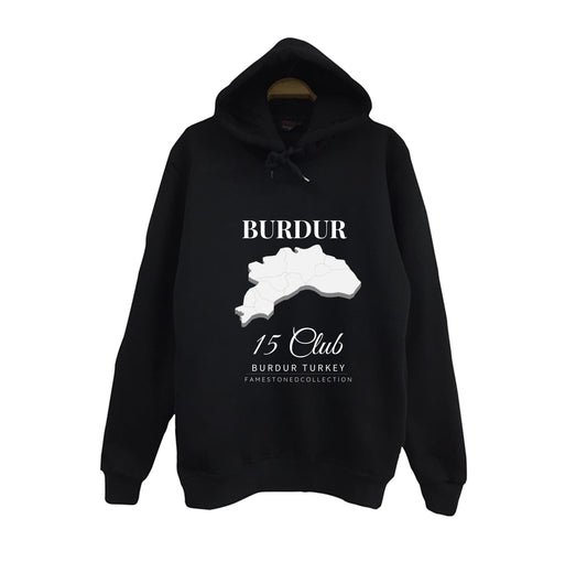 Burdur - 15 - Salda - Sagalassos - Lavanta Baskılı Unisex %100 Pamuk Siyah Kapüşonlu Sweatshirt