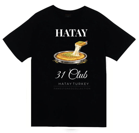 Hatay - 31 - Künefe - Mozaik - Şehir Baskılı Unisex %100 Pamuk Siyah T-shirt