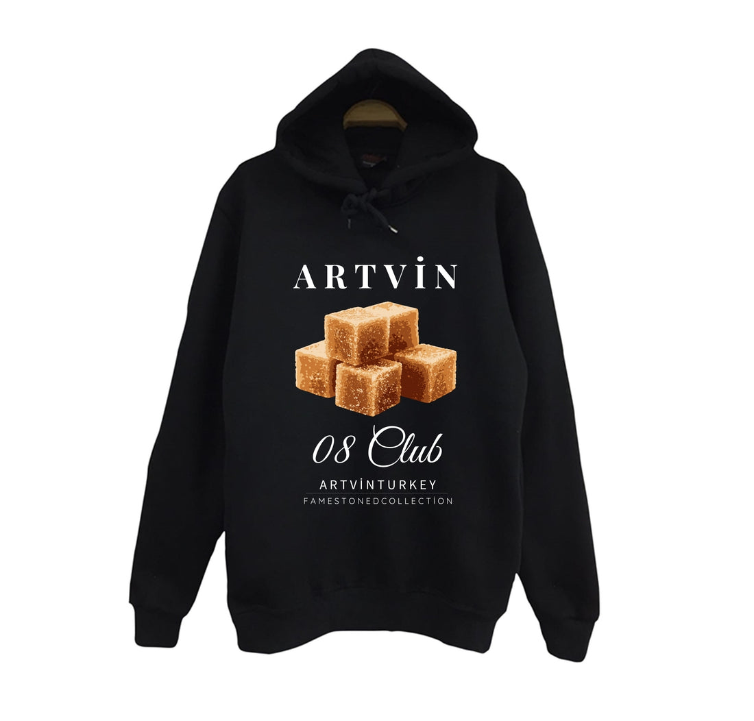 Artvin - 08 - Küp Şekeri - Şehir baskılı siyah kapüşonlu sweatshirt