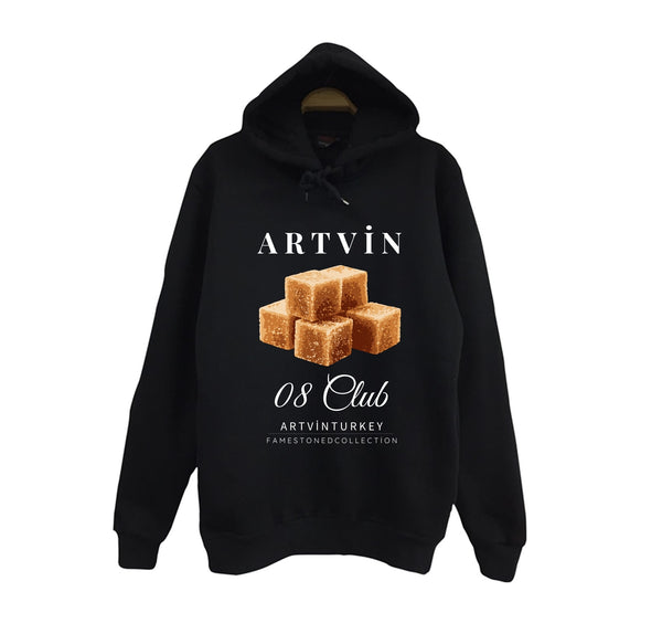 Artvin - 08 - Küp Şekeri - Şehir baskılı siyah kapüşonlu sweatshirt