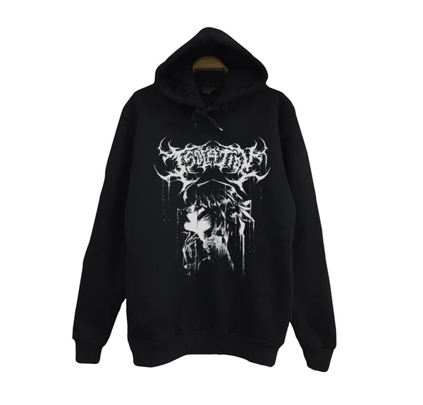 Gothic Black metal tarzı okunması baskılı siyah kapüşonlu sweatshirt
