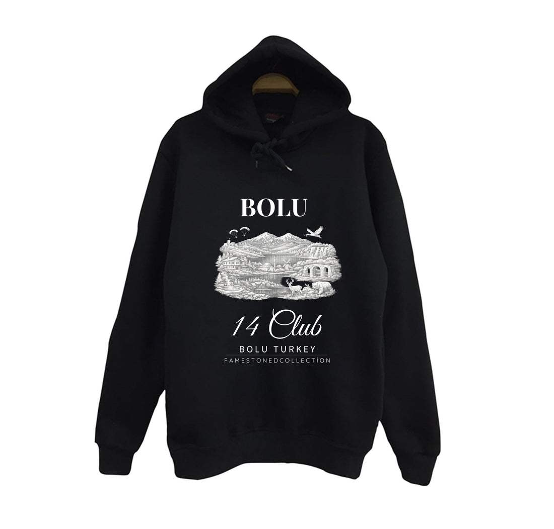 Bolu Abant Yedigöller Gölcük Doğa Şehir baskılı siyah kapüşonlu sweatshirt