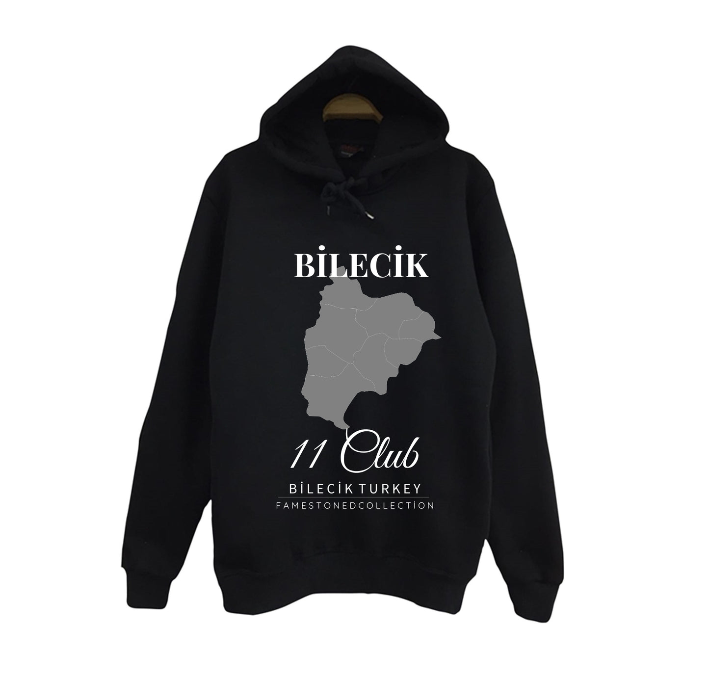 Bilecik - 11 - Soğüt - Osmanlı - Kültür Şehir Baskılı Unisex %100 Pamuk Kapüşonlu Siyah Sweatshirt