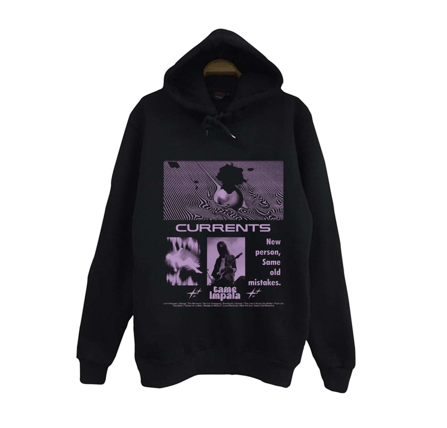 Tame Impala Müzik Grubu - Currents Baskılı Unisex %100 Pamuk Kapüşonlu Siyah Sweatshirt