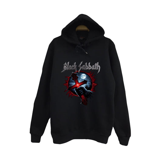Black Sabbath Baskılı Unisex %100 Pamuk Kapüşonlu Siyah Sweatshirt
