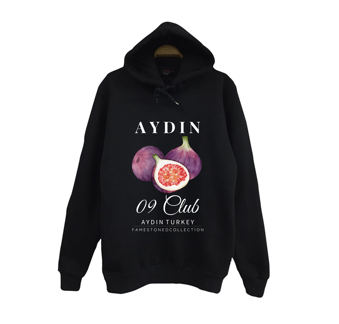 Aydın 09 - İncir - Meyve - Sahil - Beach Şehir baskılı siyah kapüşonlu sweatshirt