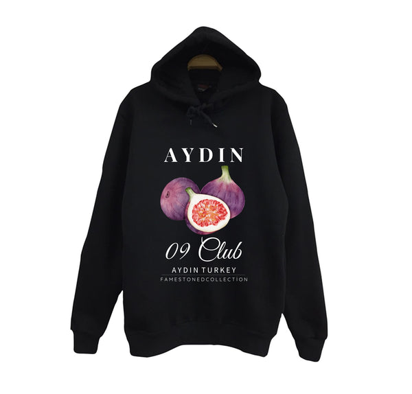 Aydın 09 - İncir - Meyve - Sahil - Beach Şehir baskılı siyah kapüşonlu sweatshirt