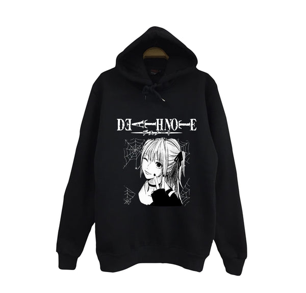 Death Note - Misa Amane portresi baskılı siyah kapüşonlu sweatshirt