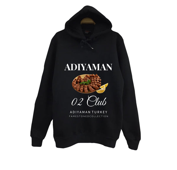 Adıyaman - 02 - Çiğköfte - Şehir baskılı siyah kapüşonlu sweatshirt