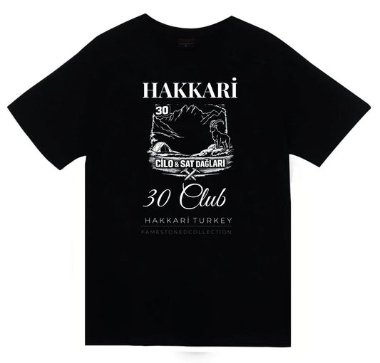 Hakkâri - 30 - Cilo - Sat - Şehir Baskılı Unisex %100 Pamuk Siyah T-shirt