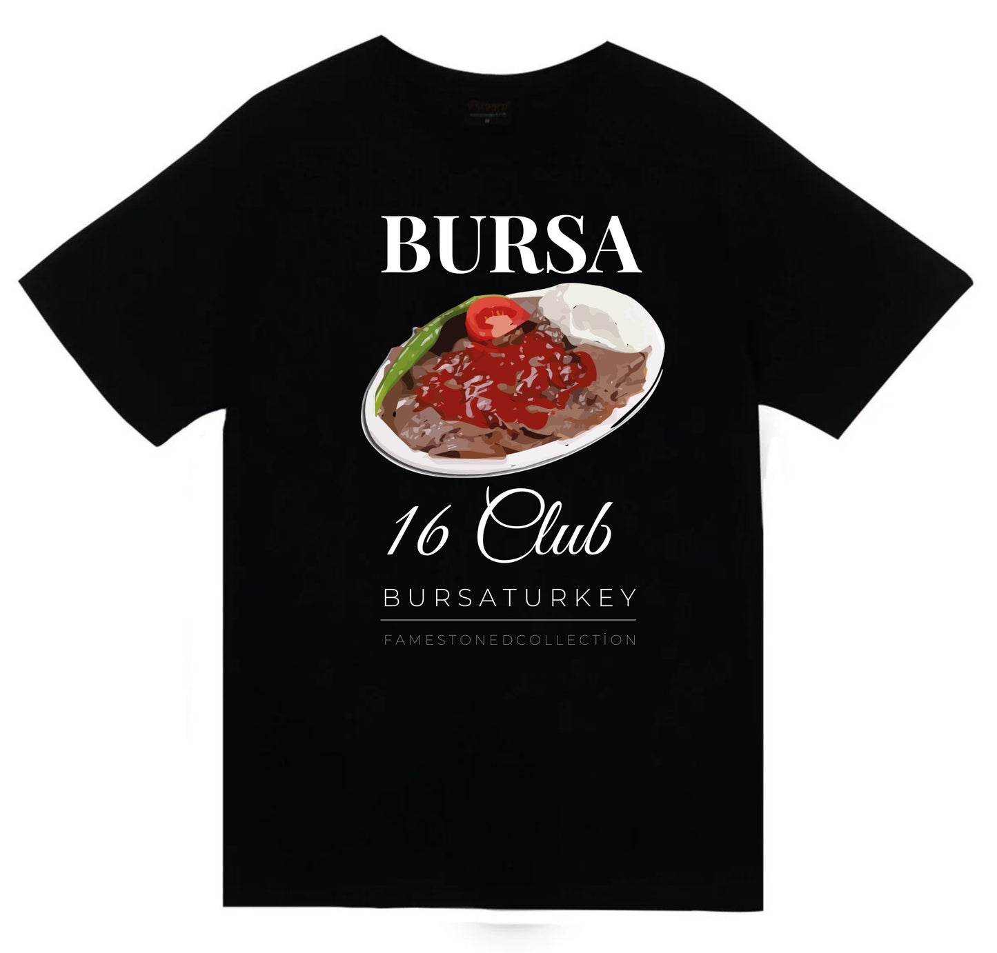 Bursa - 16 - Uludağ - İskender - Şehir Baskılı Unisex %100 Pamuk Siyah T-shirt