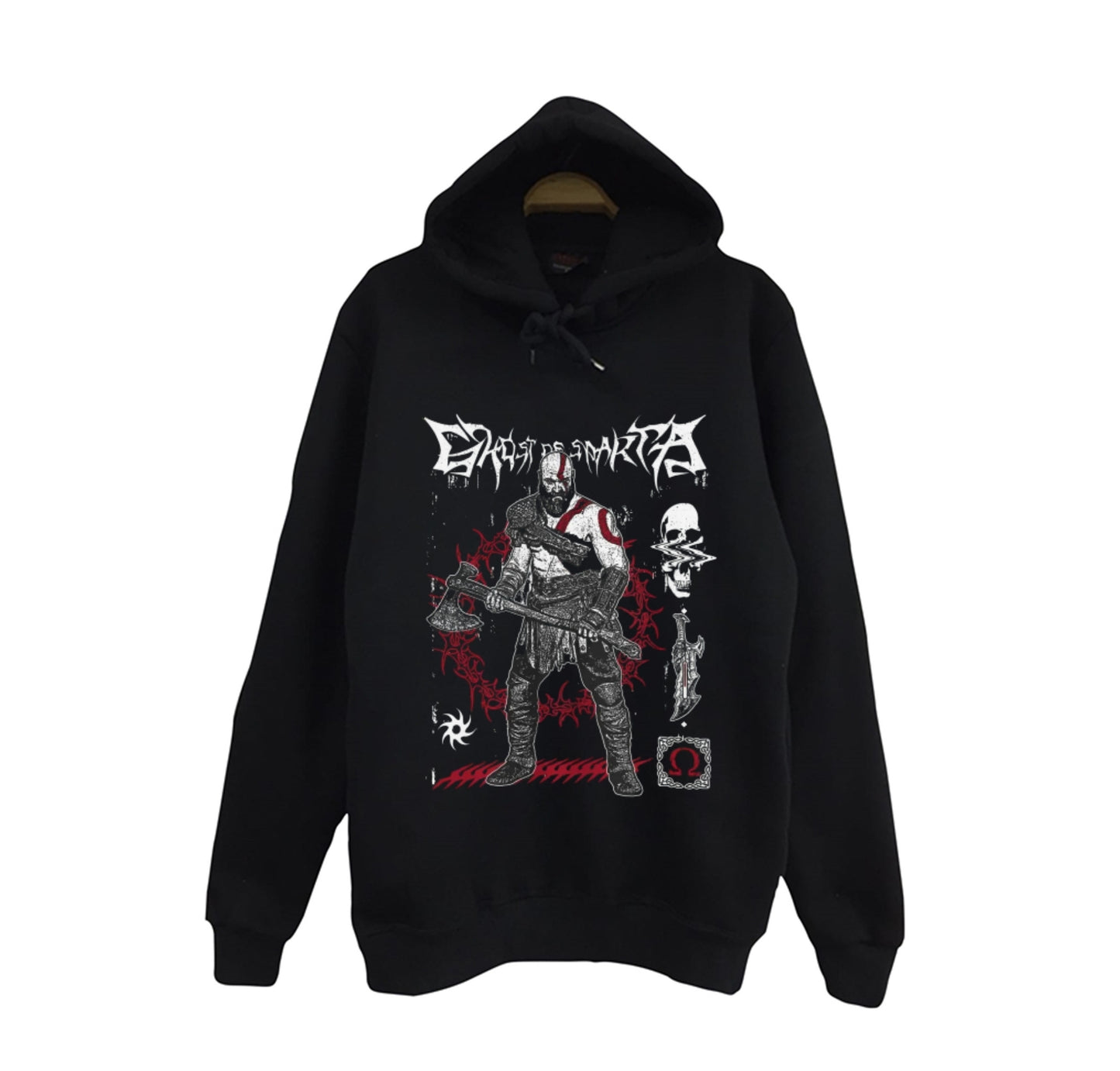 God Of War - Kratos - Oyun Baskılı Unisex %100 Pamuk Kapüşonlu Siyah Sweatshirt