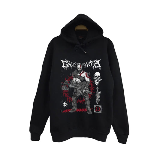 God Of War - Kratos - Oyun Baskılı Unisex %100 Pamuk Kapüşonlu Siyah Sweatshirt