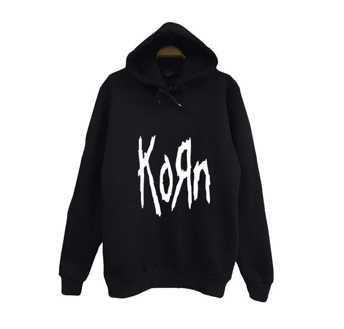 Korn baskılı siyah kapüşonlu sweatshirt