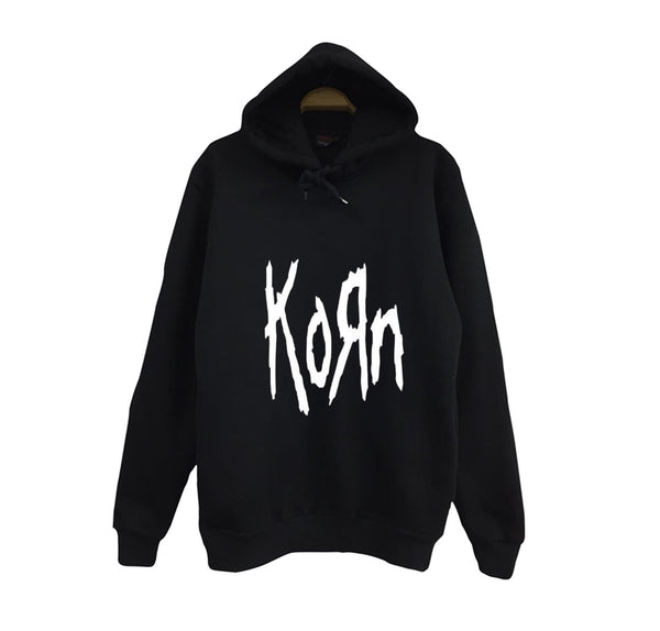 Korn baskılı siyah kapüşonlu sweatshirt