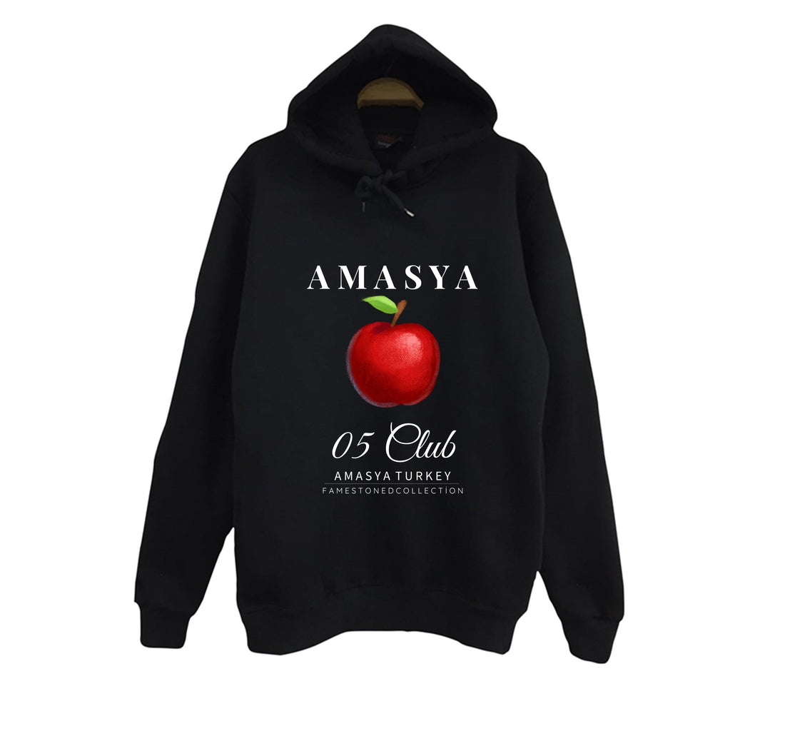 Amasya - 05 - Elma - Şehir baskılı siyah kapüşonlu sweatshirt