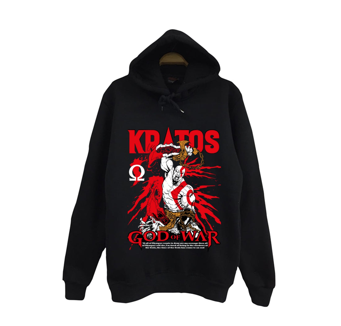 God Of War - Kratos kırmızı-beyaz baskılı siyah kapüşonlu sweatshirt