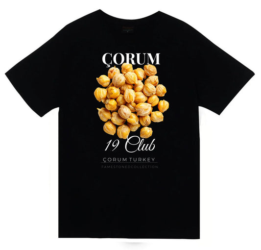Çorum - 19 - Leblebi - Hattuşa - Şehir Baskılı Unisex %100 Pamuk Siyah T-shirt