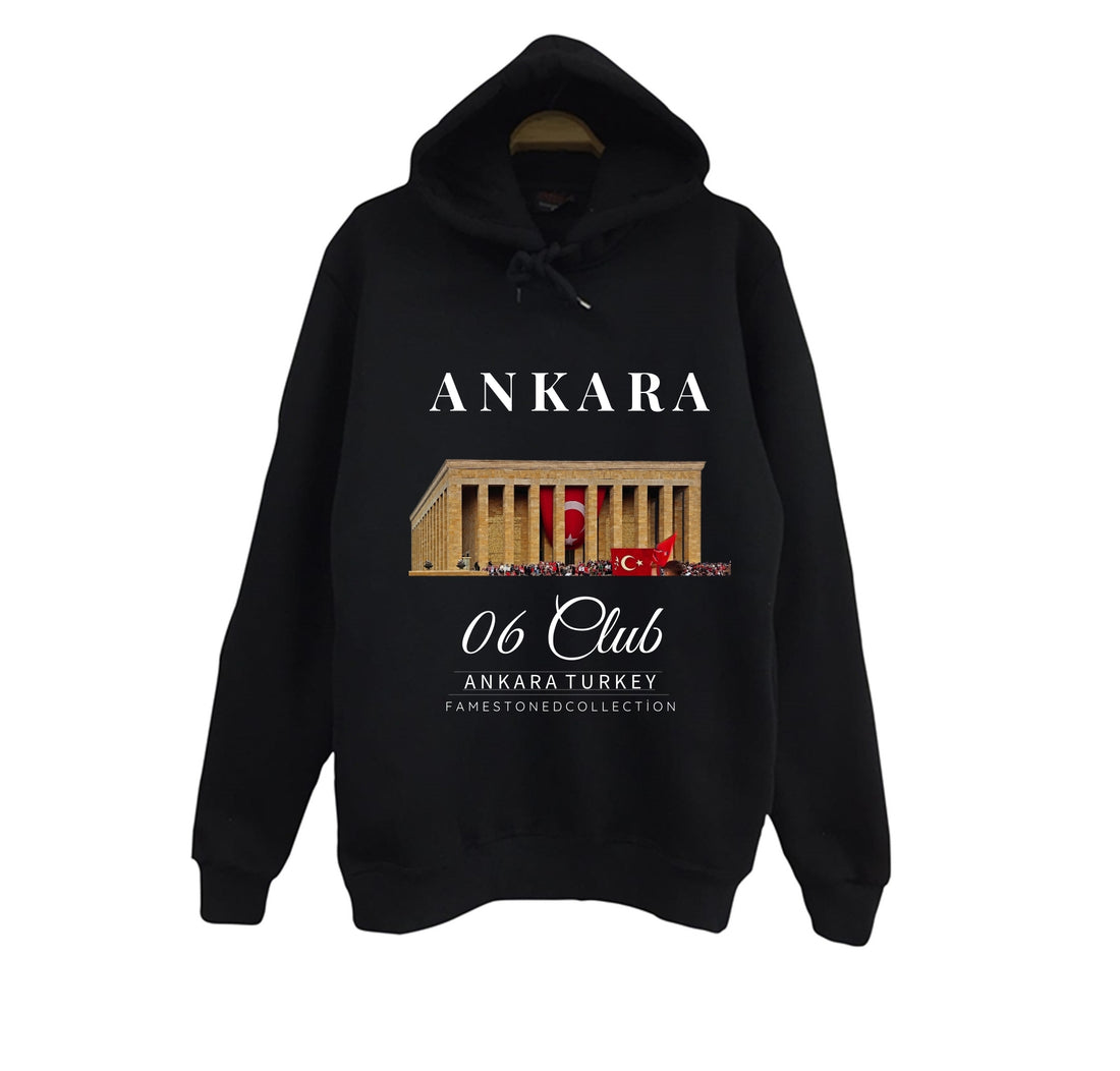 Ankara 06 Anıtkabir Atatürk Türk Bayrağı Şehir baskılı siyah kapüşonlu sweatshirt