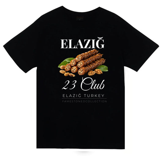 Elazığ - 23 - Harput - Orcik - Şehir Baskılı Unisex %100 Pamuk Siyah T-shirt