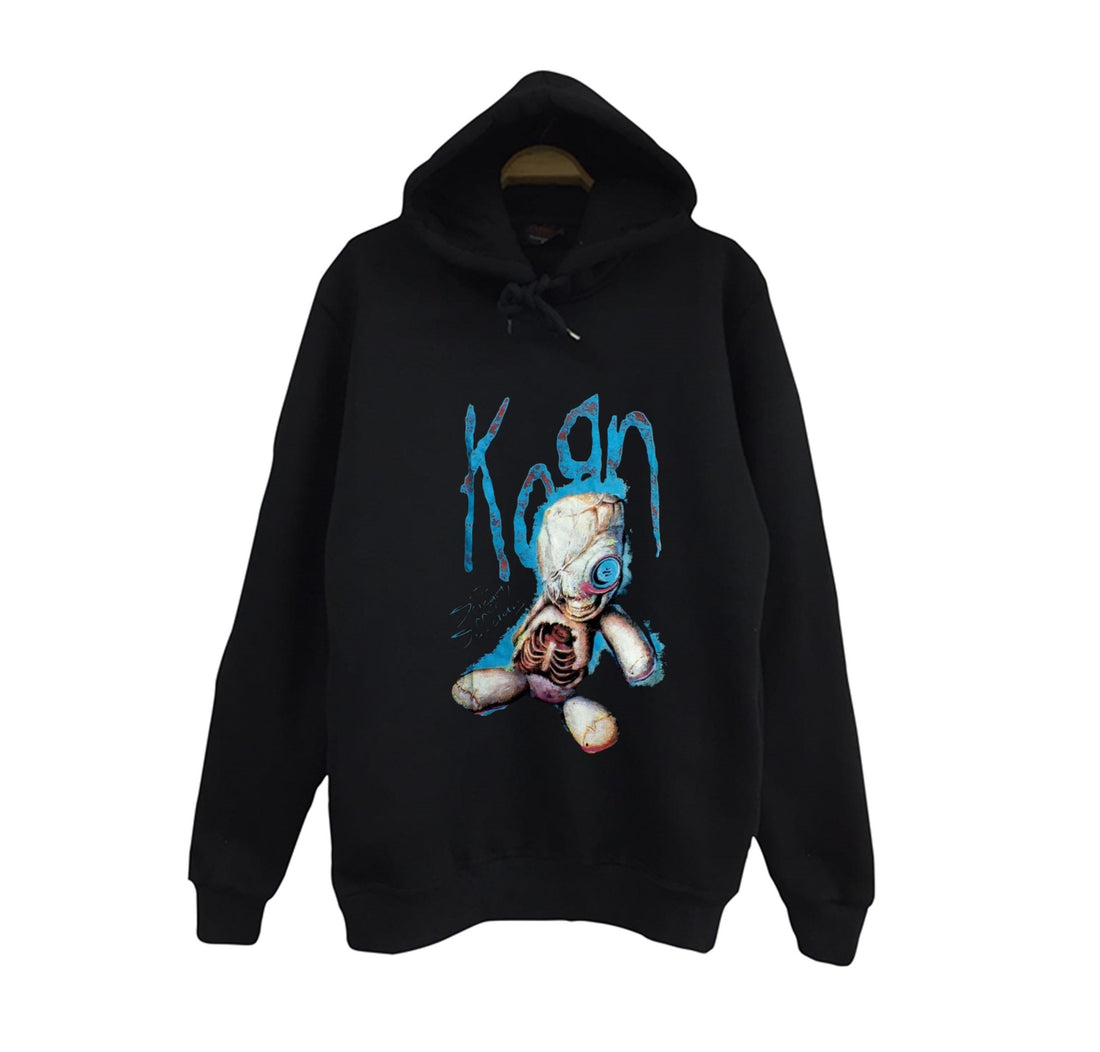Korn - Issues - Albüm Mavi logo ve sargılı baskılı siyah kapüşonlu sweatshirt