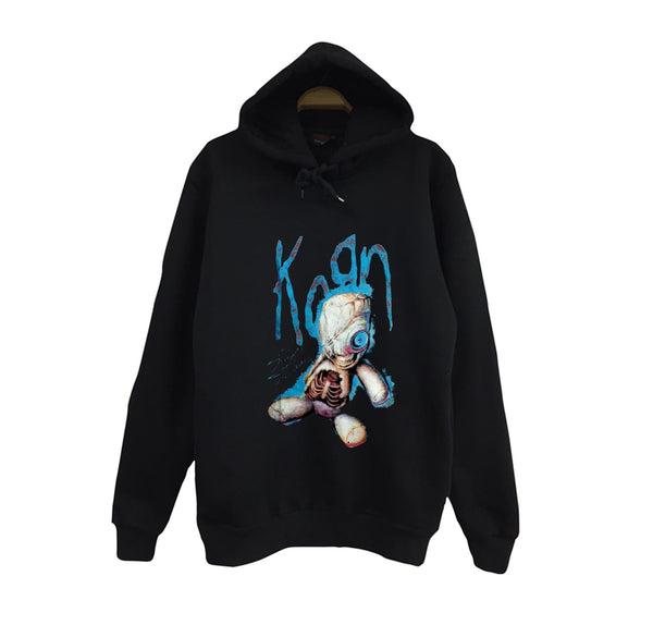 Korn - Issues - Albüm Mavi logo ve sargılı baskılı siyah kapüşonlu sweatshirt