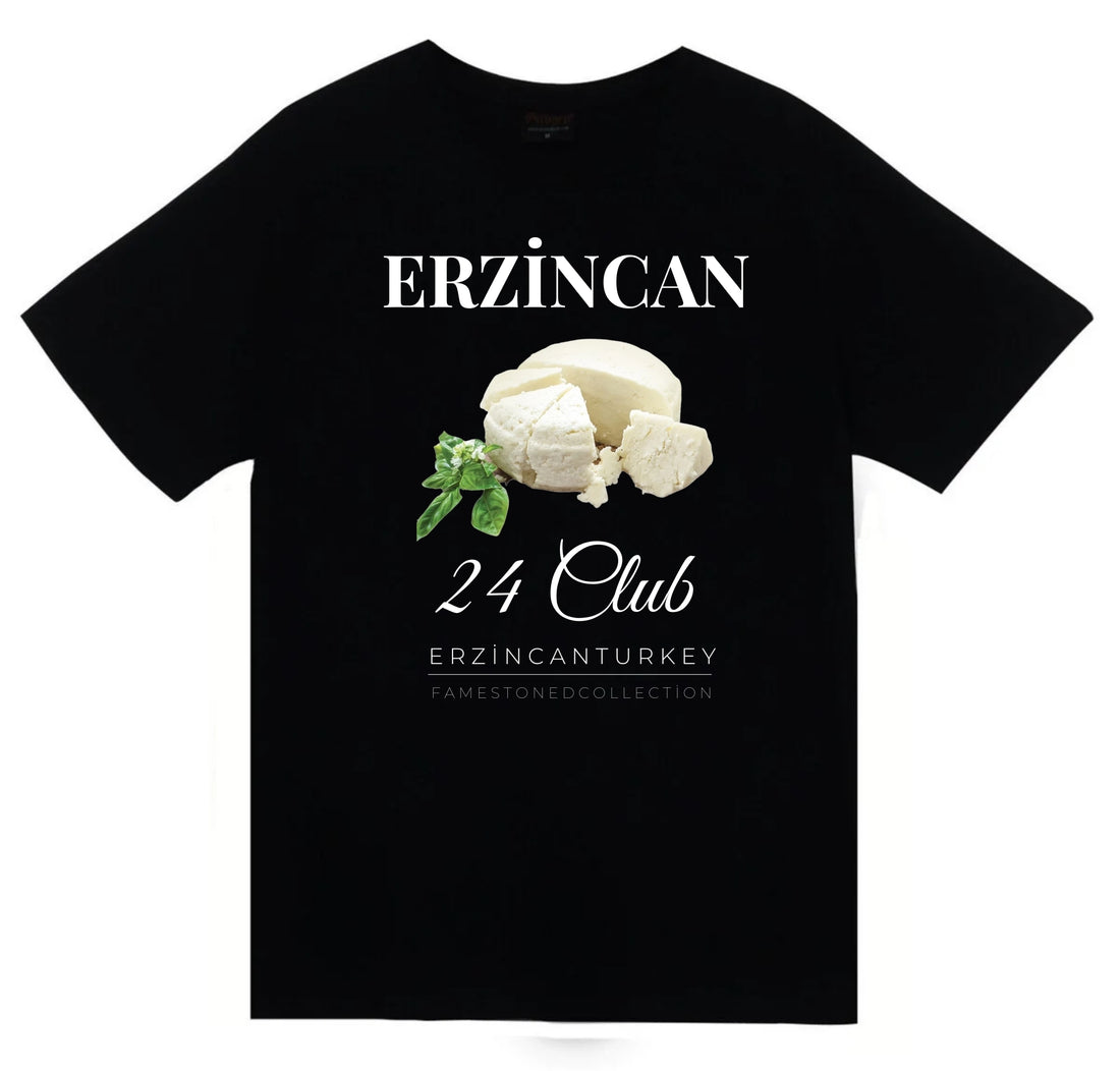 Erzincan 24 Tulum Peyniri Girlevik Şehir baskılı siyah tişört
