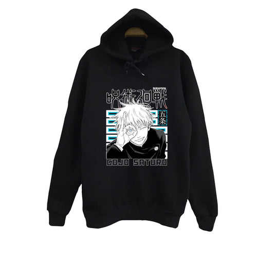 Jujutsu Kaisen Satoru Gojo Anime Baskılı Unisex %100 Pamuk Kapüşonlu Siyah Sweatshirt