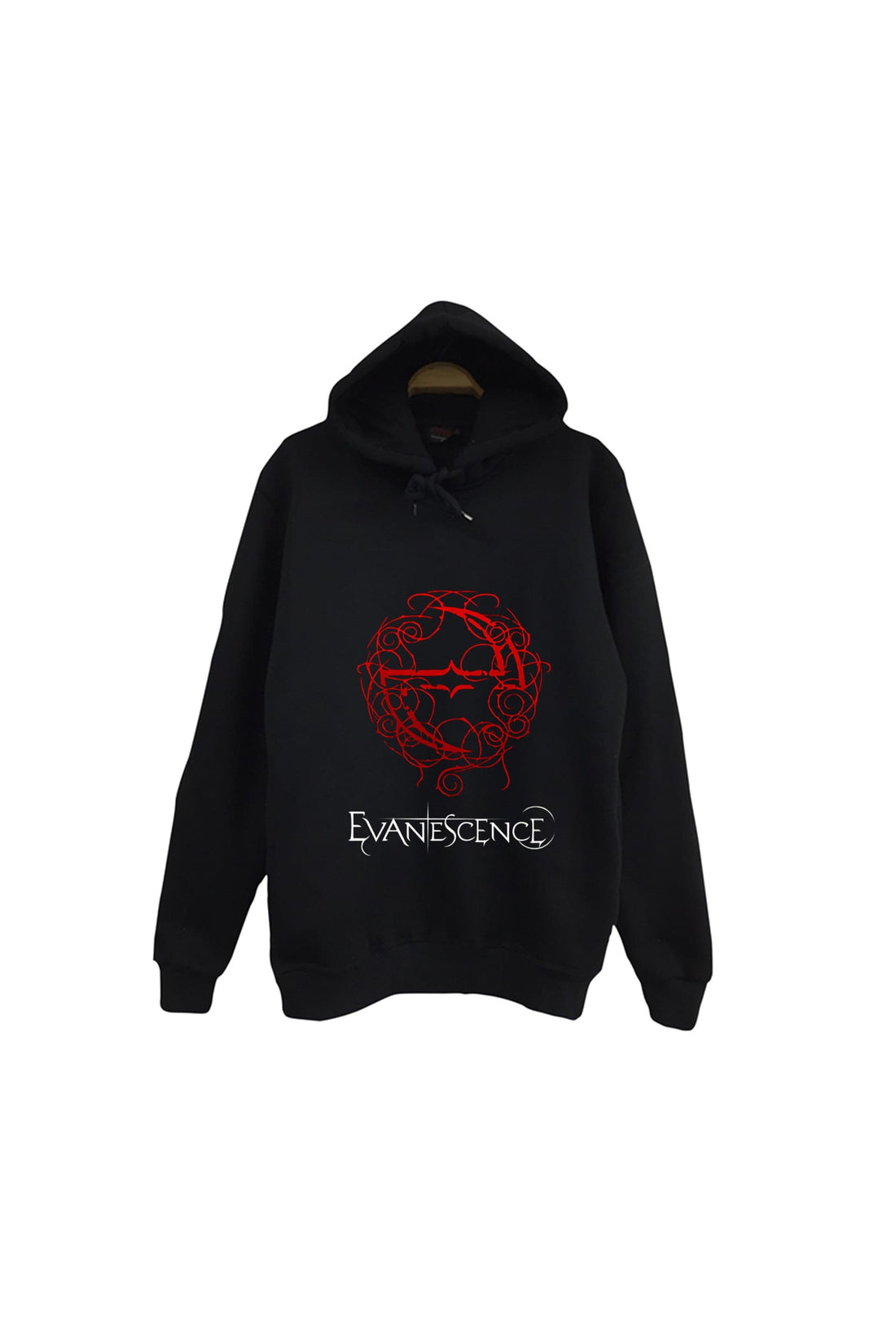 Evanescence - Müzik Grubu Kırmızı dikenli daire baskılı siyah kapüşonlu sweatshirt