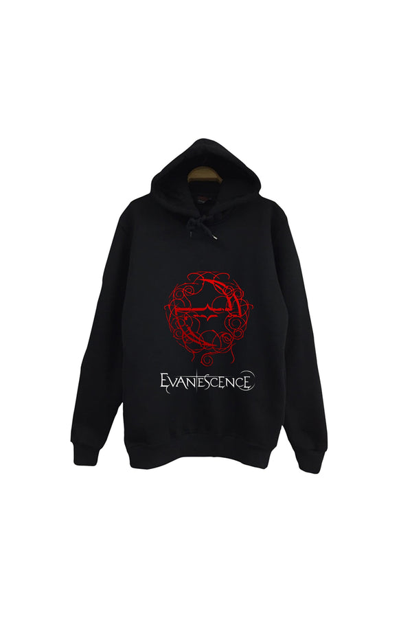Evanescence - Müzik Grubu Kırmızı dikenli daire baskılı siyah kapüşonlu sweatshirt