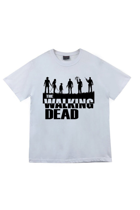 Unisex Beyaz The Walking Death Baskılı T-shirt
