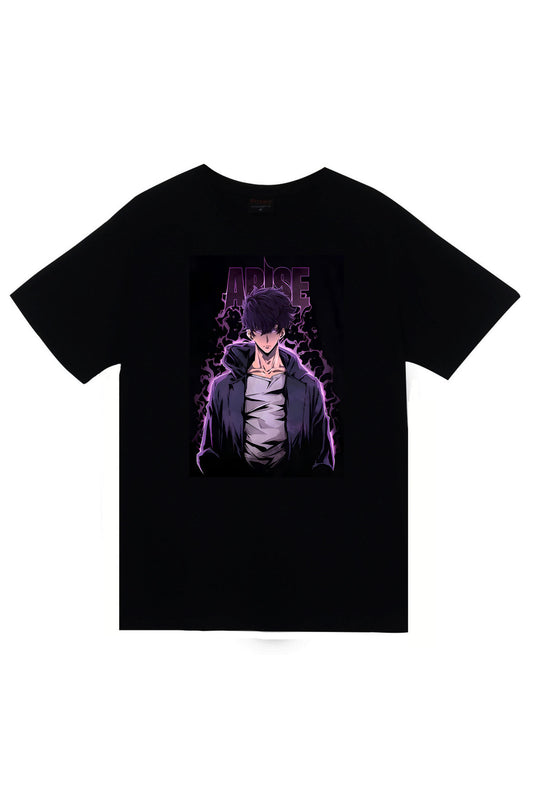 Solo Leveling Arise Anime Baskılı Unisex %100 Pamuk Siyah T-shirt