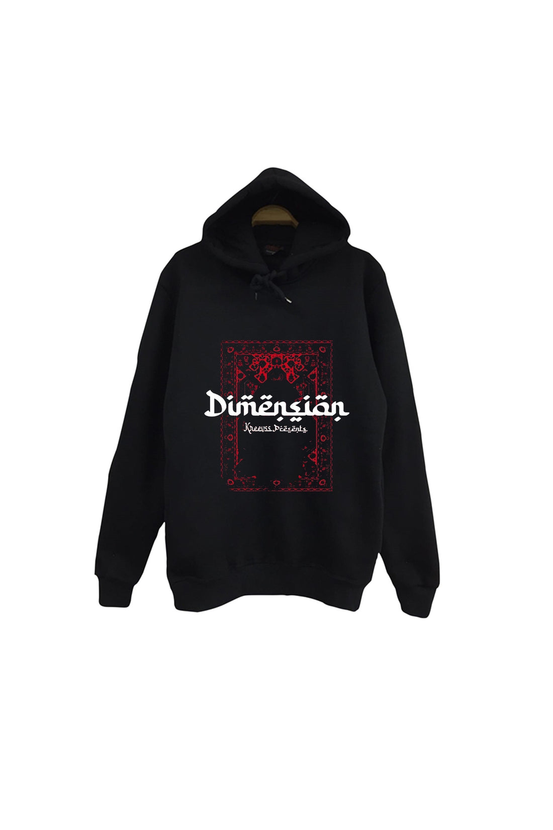 Dimension - Halı - Motif Kırmızı süslü çerçeve baskılı siyah kapüşonlu sweatshirt